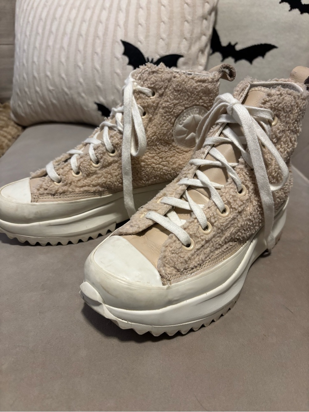 Converse Run Star Hike Farro Women's Platform Sherpa High-Top Sneakers Cream 7.5